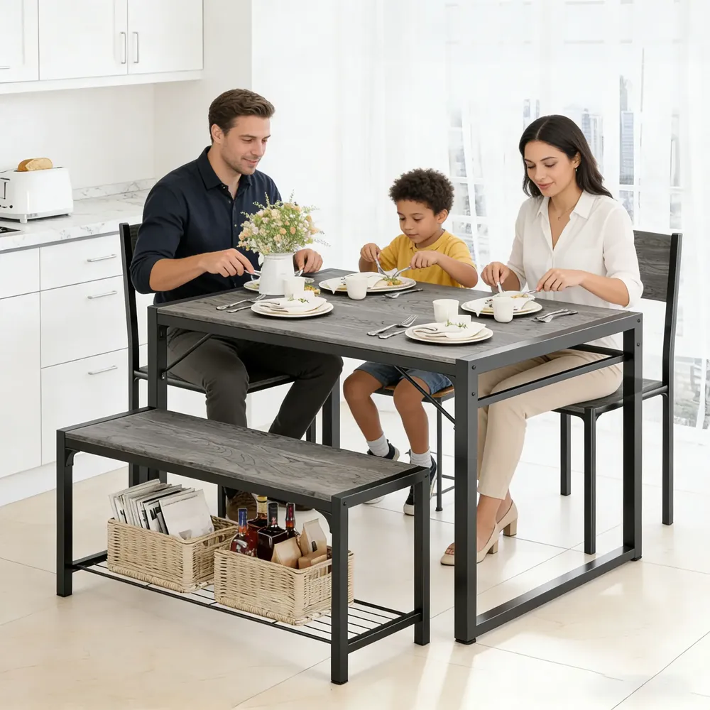 Juego De Comedor 2taburetesy 1 Banco Mesa Rectangular Cocina