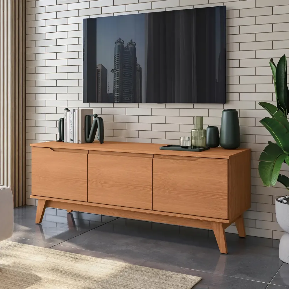 Centro de Entretenimiento Estante Mueble Mesa TV Kappesberg 136cm Hasta 55 Pulgadas con 3 Puertas Color Canela