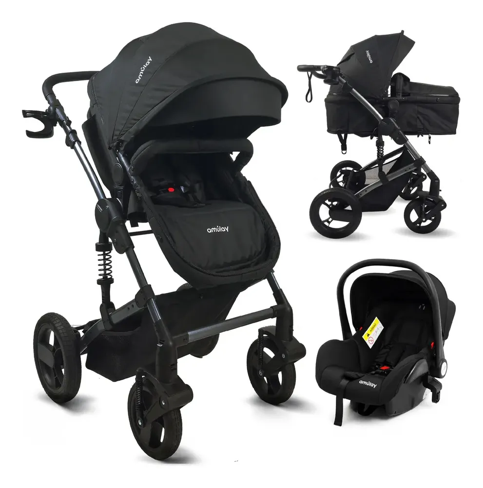 Carriola Plegable Ligera Amulay Sistema De Viaje Con Portabebé Color Negro