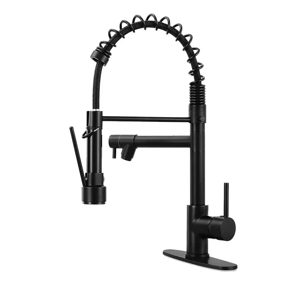 Grifo mezclador monomando Banna FAU-140-FS extensible negro acabado mate