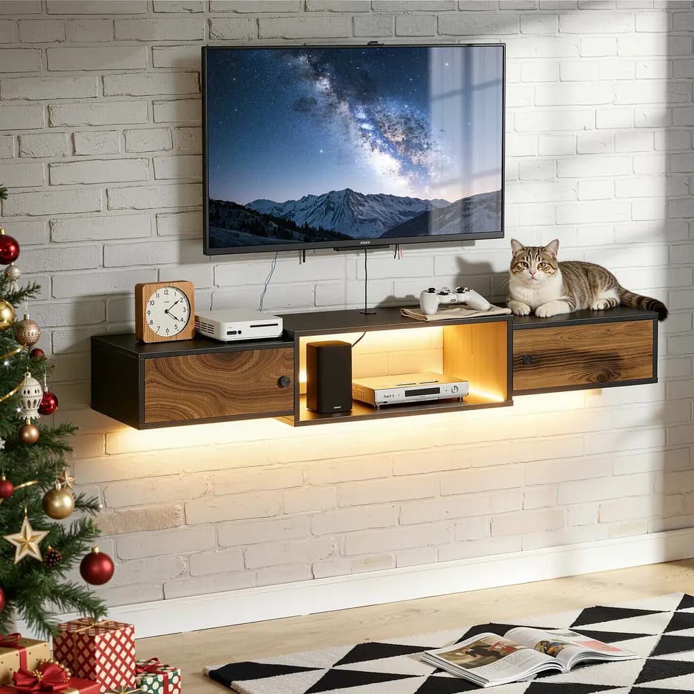 Mueble De Tv Moderno De Madera,diseño Flotante Con Luces Led