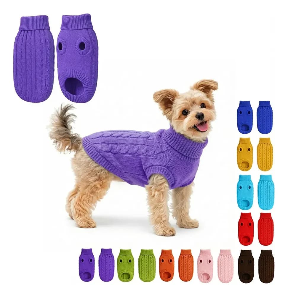 Suéter Tejido Cuello Alto Para Perro Pequeño Invierno
