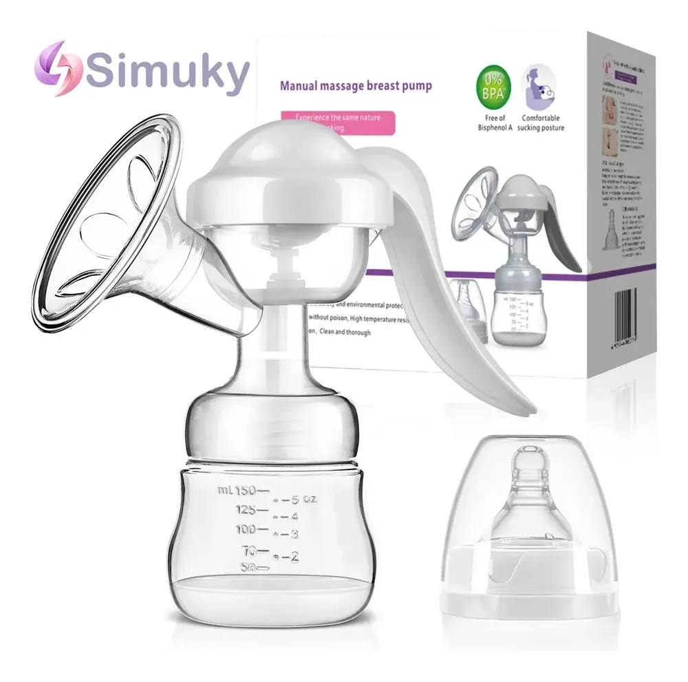 Leche Materna Extractor Lactancia Tiraleche Succión Manual Recolector Máximo 180mL Libre de BPA Biberón de Vaca 2en1 Almohadilla de Silicona transparente Pétalo Funda SIMUKY®