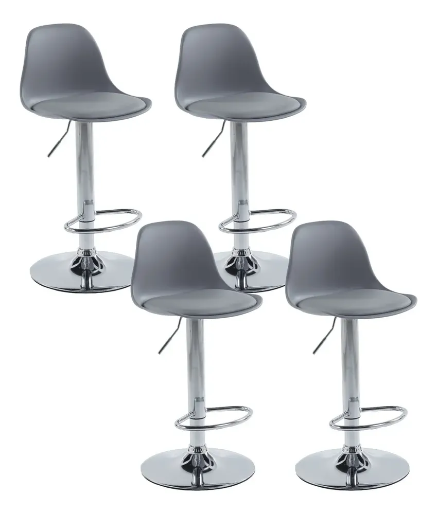 Set De 4 Sillas De Cocina Espresso Comedor Respaldo Alto Estructura De La Silla Plateado Asiento Gris Diseño De La Tela Vini Piel