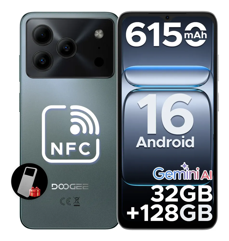 Doogee Note 56 Pro Celulares 6.56  Hd+ 90hz 6150 Mah 32gb(4+28) Ram+128gb Rom Nfc Google Pay\u002Fwidevine L1\u002F13mp+8mp\u002Fdual Sim\u002Fbluetooth 5.0\u002Fgps Teléfonos