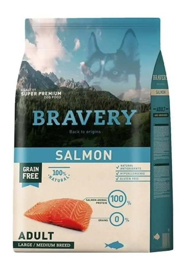 Alimento Bravery Super Premium Adult Dog Large\u002FMedium Breeds para perro adulto de raza mediana y grande sabor salmón en bolsa de 12kg