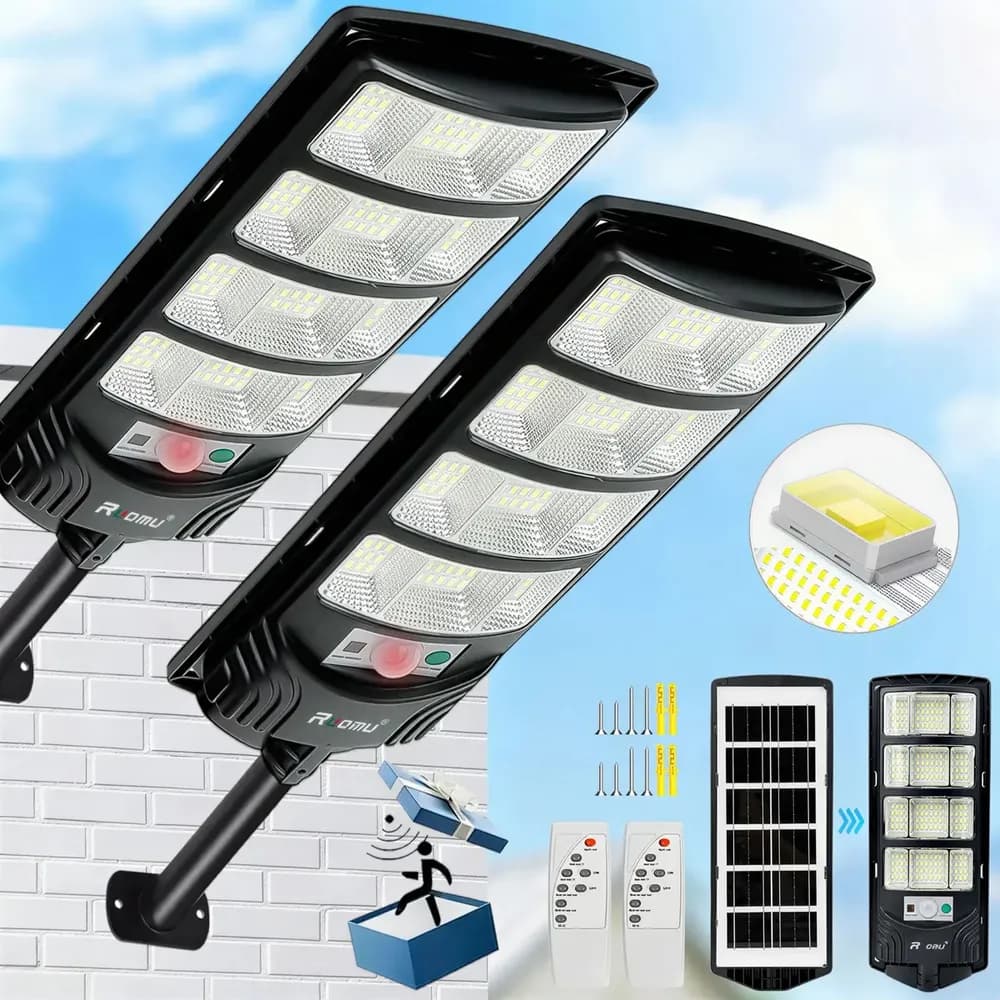 Lámparas Solares Exteriores de Jardín LED con Sensor de Movimiento y Luz Blanca – Pack de 2