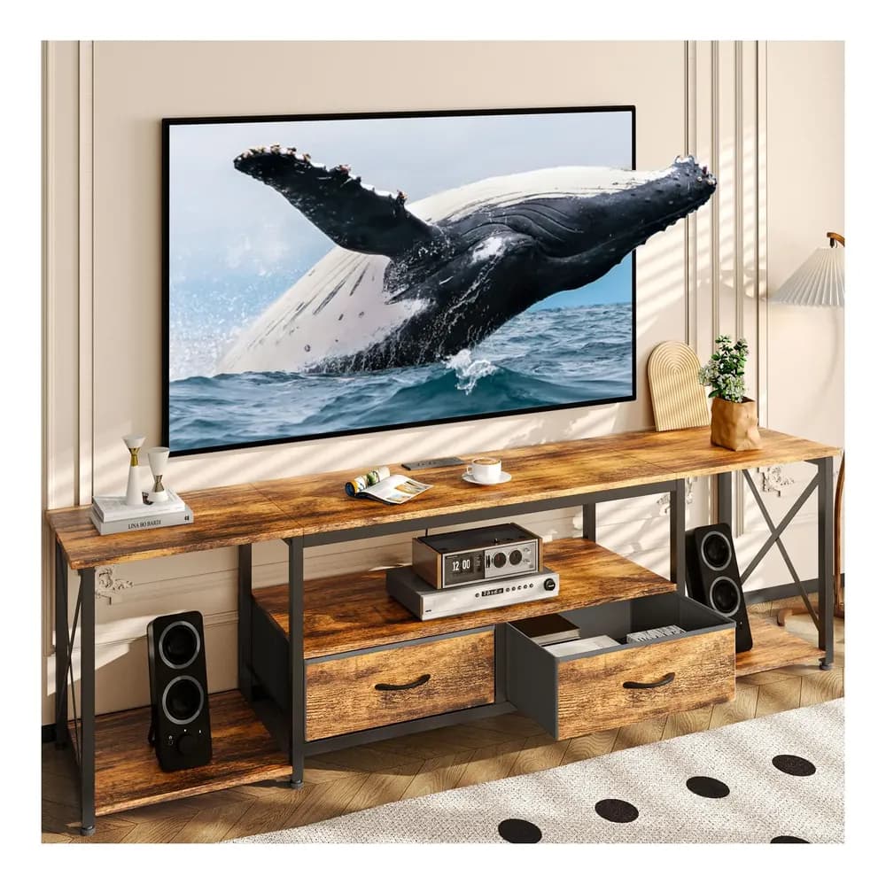 Mueble Tv Moderno 160cm Con 2 Cajones Y Regleta