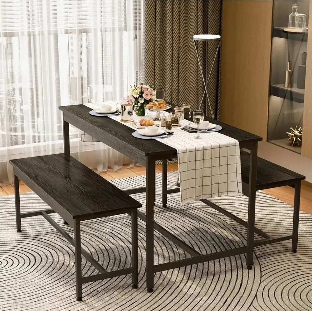 Conjunto De Comedor Rectangular Con 2 Bancos Para 4 Personas