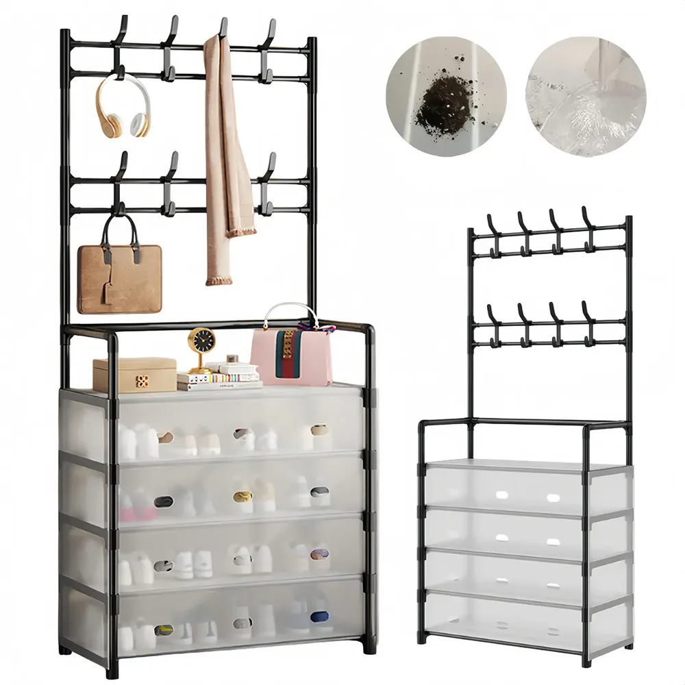 Organizador de Zapatos y Perchero de Metal con 5 Niveles y Guardapolvo
