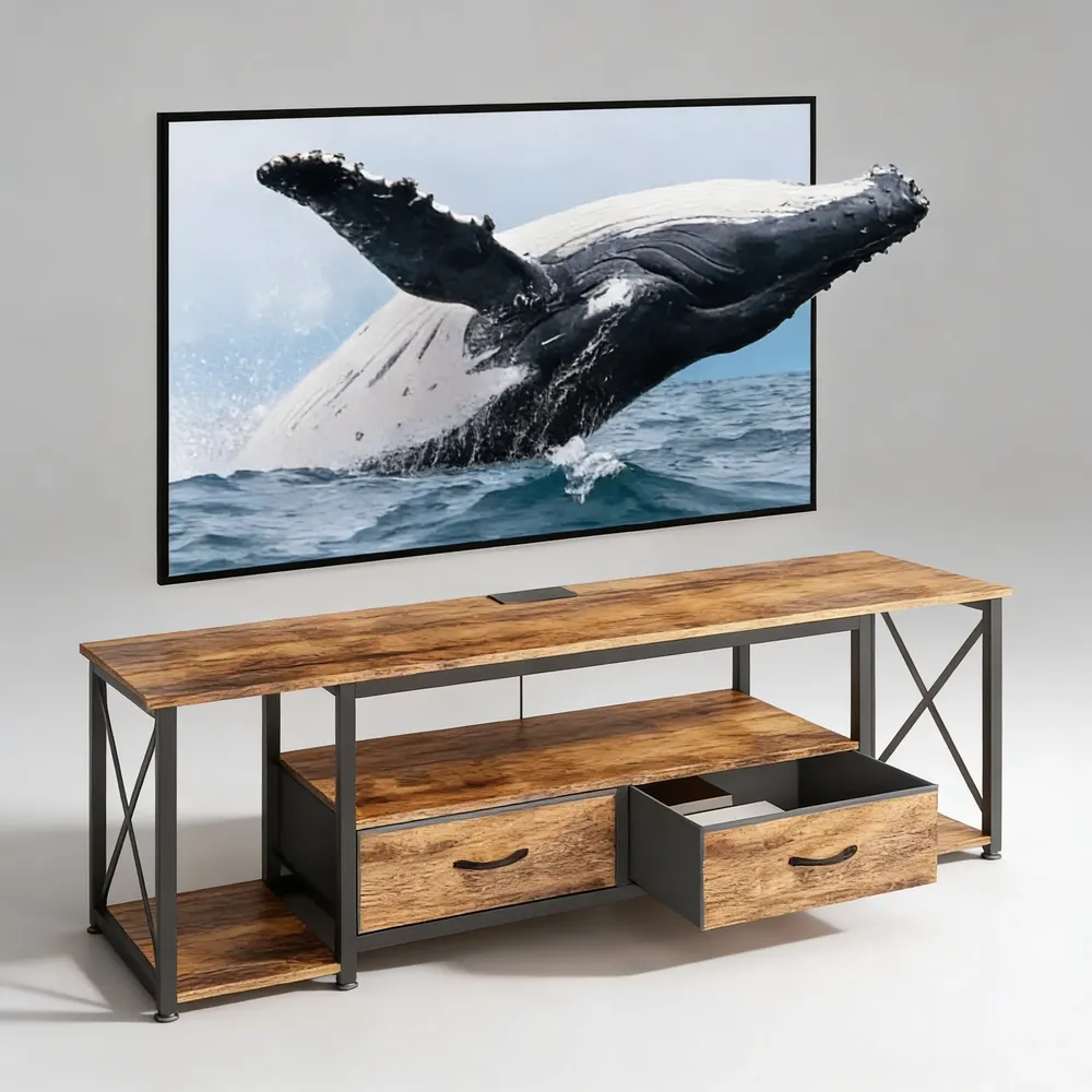 Mueble Tv Moderno Con 2 Cajones Regleta Compartimiento