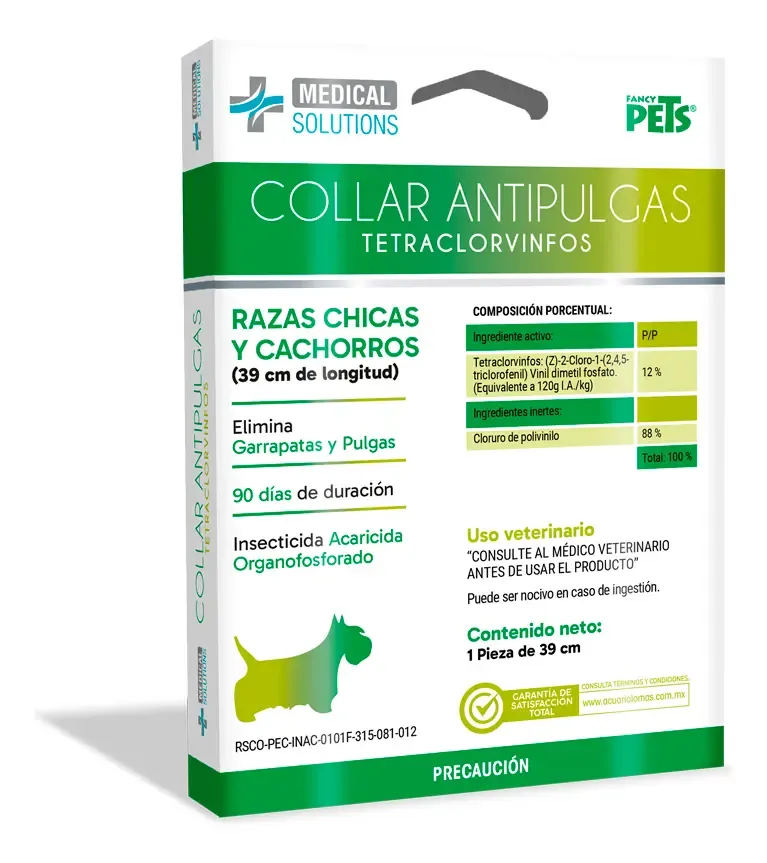Collar Antipulgas Perro Raza Pequeña Y Cachorro 39cm 90 Días