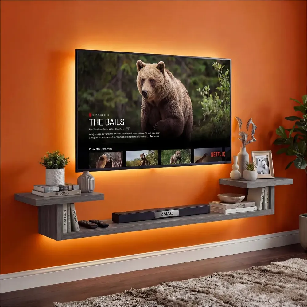 Repisa Flotante Para Tv Decorativa Madera Maciza Ecológica