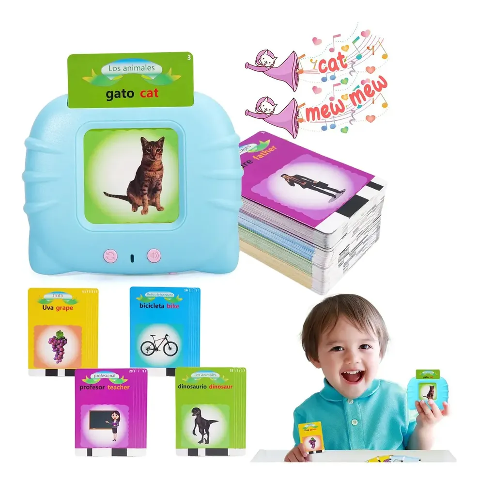 Juguetes De Aprendizaje Con Tarjetas Flash Parlantes, Lectura Bilingüe En Español E Inglés, Máquina De Lectura De Juguetes Educativos Con 224 Palabras, Juguetes Regalo De Cumpleaños Para Niños Blue