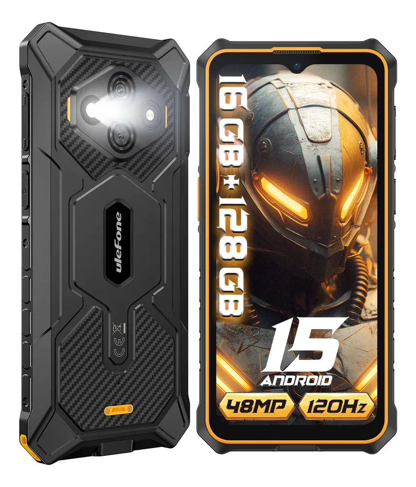 Celular Ulefone Rugking 3 Pro Dual Sim Teléfono Robusto 16gb Ram 128gb Rom Android 15 6.56  120hz Base De Carga Nfc Asistente De Al Géminis Naranja