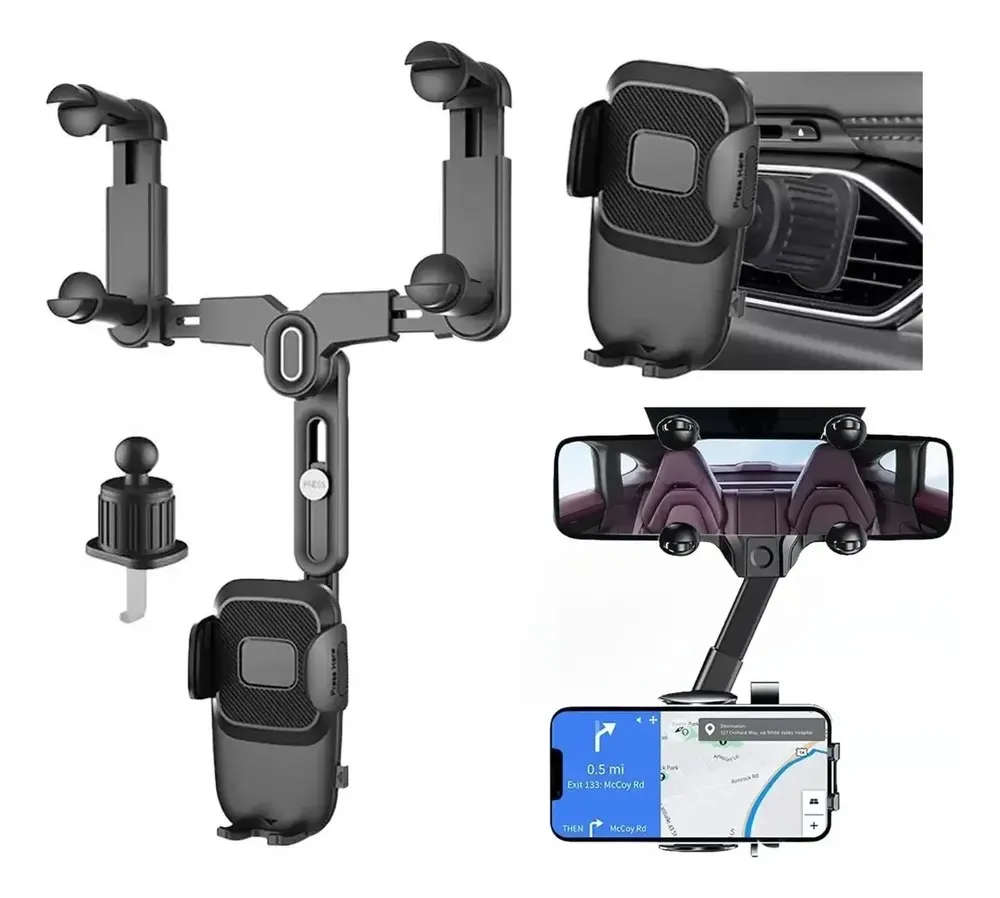 Soporte Para Teléfono Espejo Retrovisor Porta Celulares 3en1