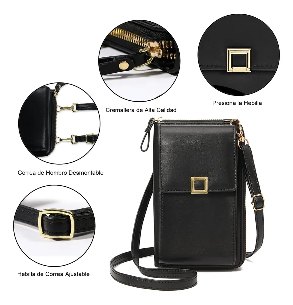 Bolso Cruzada Bandoleras Pequeño Mujer Para Teléfono Celular Negro