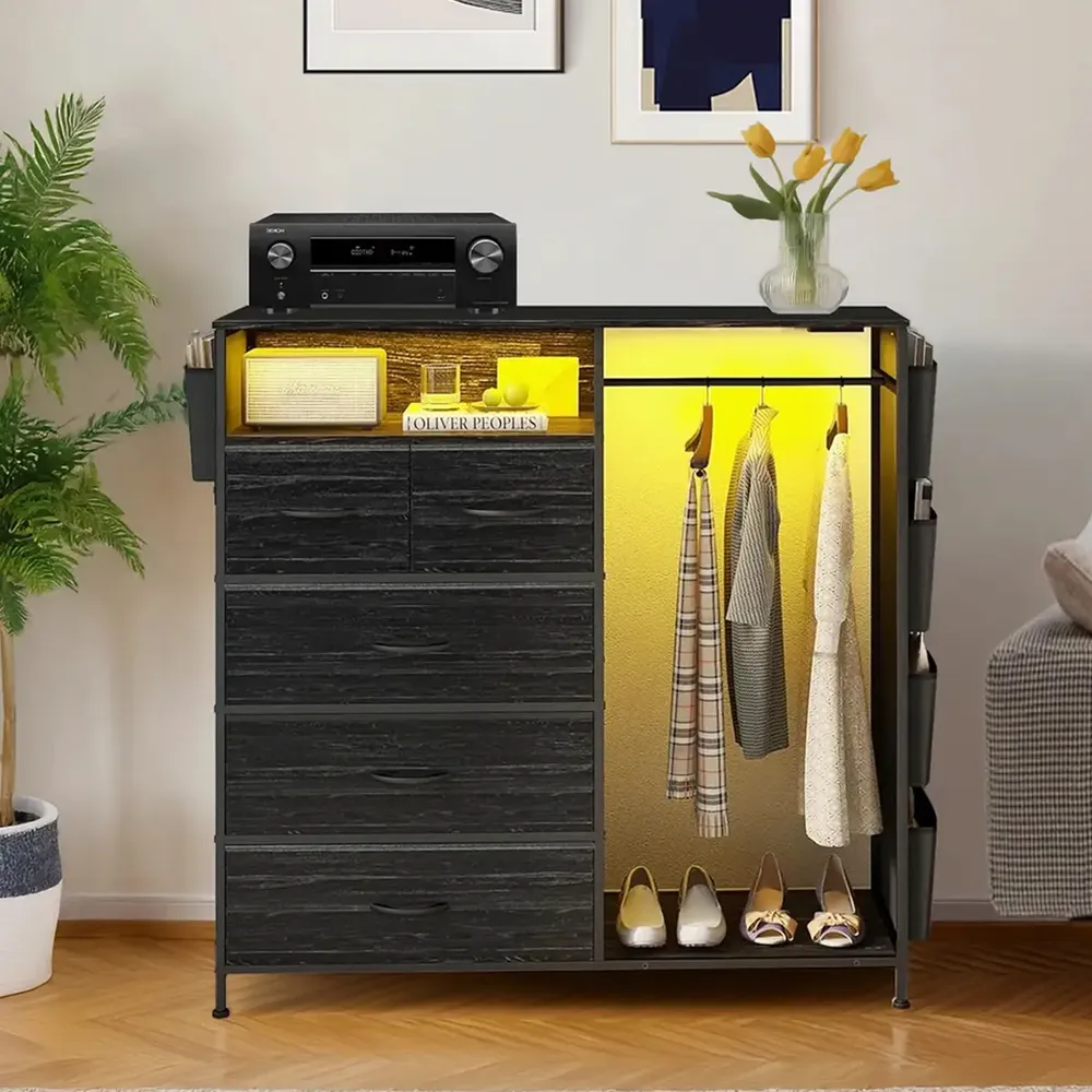 Armario Closet Para Ropa Con Led De 5 Cajones Y 5 Bolsillo