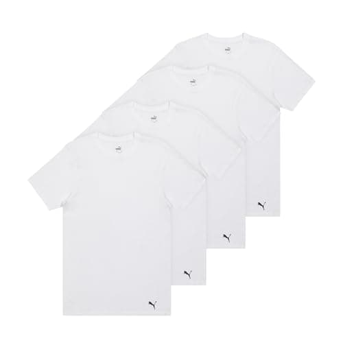 Puma - Paquete de 4 Camisetas de algodón de Manga Corta para Hombre, Blanco, M
