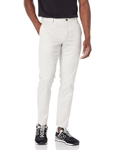 Amazon Essentials - Pantalones chinos para hombre con corte ajustado, resistentes a las arrugas, sin pinzas, color plateado, 34 de ancho x 32 de largo