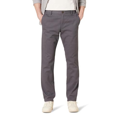 Amazon Essentials - Pantalones chinos para hombre con corte ajustado, resistentes a las arrugas, sin pinzas, color gris, 33 de ancho x 30 de largo