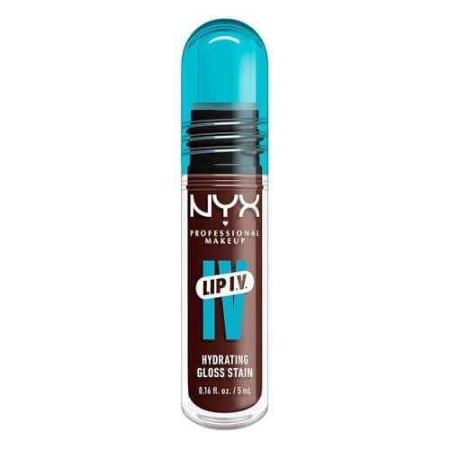 NYX Professional Makeup Lip IV, Gloss Serum Hidratante, fórmula 3 en 1: Brillo + tinta + hidratación, 12H de duración, con agua de coco y magnesio,fórmula vegana, 5ml - Tono Mocha Me Wet. (café)
