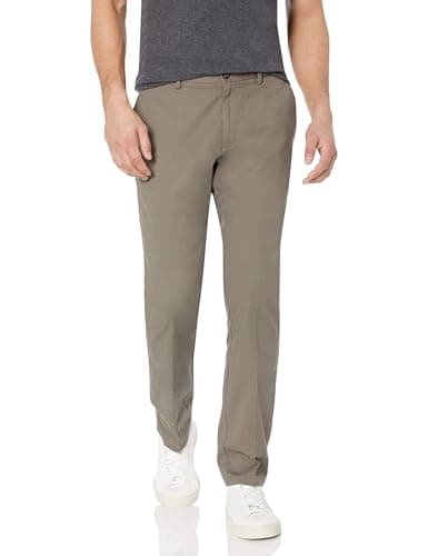 Amazon Essentials - Pantalones chinos para hombre con corte ajustado, resistentes a las arrugas, sin pinzas, color gris topo, 33 de ancho x 30 de largo