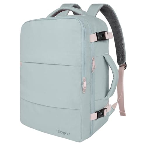 Taygeer Mochila de Viaje 10 kg Avion 35L Grande Impermeable para Hombre y Mujer, Compartimento Laptop 15.6 pulgadas, USB Integrado, Maleta Mano Funcional, Práctica Equipaje Cabinas，Azul Polvo