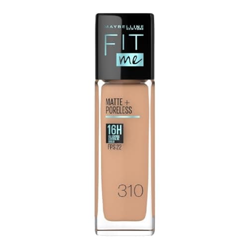 MAYBELLINE Base de Maquillaje Fit Me Matte + Poreless, Sun Beige 310, 30 ml, matifica y controla el brillo, se adapta al tono y la textura de la piel, tiene FPS 22, piel sin poros