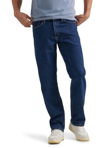 Wrangler Authentics - Pantalones de Mezclilla de Ajuste Relajado para Hombre, Color Oscuro Lavado a la Piedra, 33W x 32L