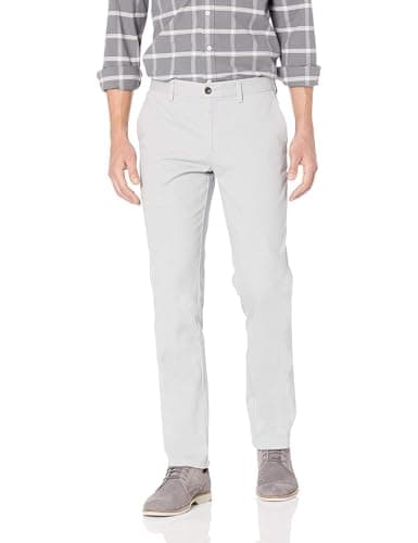 Amazon Essentials - Pantalones chinos para hombre con corte ajustado, resistentes a las arrugas, sin pinzas, color gris claro, 32 de ancho x 30 de largo
