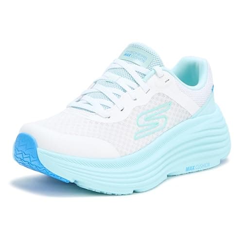 Skechers MAX Cushioning Endeavour Canova - Tenis para Mujer, Blanco/Celeste, 28 cm
