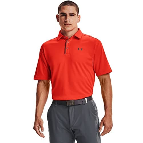 Under Armour UA Tech - Camiseta Polo de Manga Corta para Hombre, Naranja (Phoenix Fire (296)/Pitch Grey), X-large