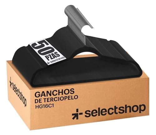 SELECTSHOP Set De 50 Ganchos Metalicos Cubiertos con Terciopelo Negro Perchas De Alta Calidad Resistentes Ganchos Delgados para Ropa Antideslizantes (Negro, Adulto)