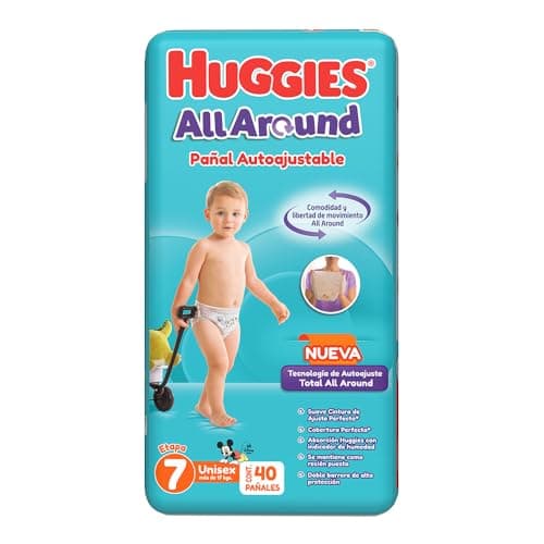 Huggies All Around Pañal Desechable para Bebé, Etapa 7 Unisex, Paquete con 40 piezas, Ideal para bebés de más de 17 kg