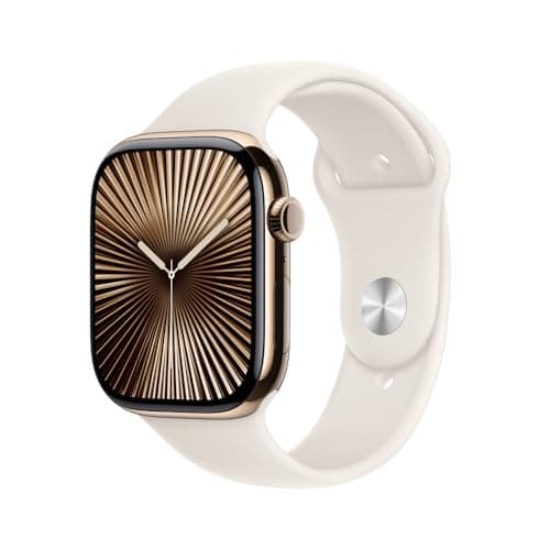 Apple Watch Series 10 GPS + Cellular • Caja de Titanio Color Oro de 46 mm • Correa Deportiva Blanco Estelar - M/L