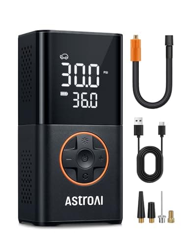 AstroAI Inalámbrico Eléctrico Bomba de Aire Portátil Batería de Bicicleta con Todas Las Válvulas Luz LED Bomba de Neumáticos Recargable para Bicicleta, E-Bike, Coche, Motocicleta, Bolas