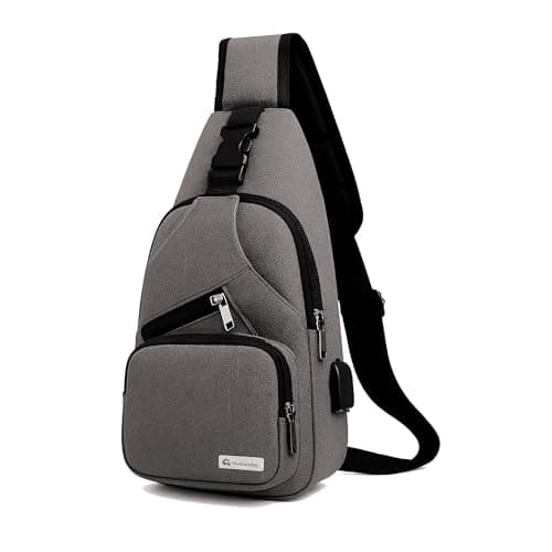 Bluelander Mochila Cruzada Antirrobo Impermeable, Bolso de Pecho para Hombre, Bolso Bandolera con Puerto de Carga USB, Perfecta para Celular, Tablets, Actividades como Deportes, Compras (Gris Claro)