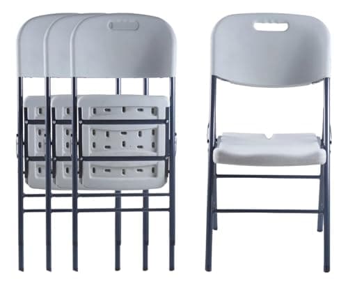 LOOMBER Sillas Plegables Blancas, Estructura de Metal Reforzado, Plegado Compacto, para Eventos, Fiestas, Reuniones y Casa (Set DE 4 SILLAS)
