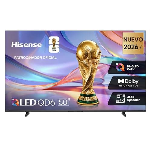 Hisense televisión QD6S Pantalla 50“ Pulgadas, Hi-QLED 4K Smart TV，AI 4K Upscaler,Dolby Vision·Atmos，Modo de Protección Ocular，Game Mode Plus，Fire TV【Patrocinador Oficial de FIFA World Cup 2026™】