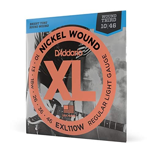 D'Addario | XL | Cuerdas para Guitarra Eléctrica | 6 cuerdas | Calibre ligero regular, 10-46 | Enrollado de níquel | EXL110W | Sonido potente y sustain prolongado