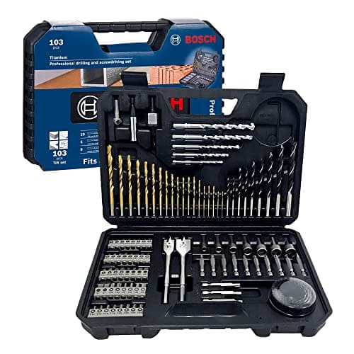 Bosch Set de Puntas y Brocas 103 unidades – Kit completo de taladro/atornillador para metal, madera y mampostería – Maletín de almacenamiento