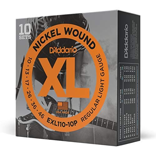 D'Addario | Super Pack | Cuerdas para Guitarra Eléctrica | 10 sets, 60 cuerdas | Calibre ligero regular, 10-46 | Enrollado de níquel | EXL110-10P | Sonido potente y sustain prolongado