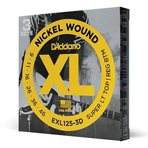 D'Addario | XL Pack | Cuerdas para Guitarra Eléctrica | 3 sets, 18 cuerdas | Calibre súper ligero agudos/regular graves, 09-46 | Enrollado de níquel | EXL125-3D | Sonido potente y sustain prolongado